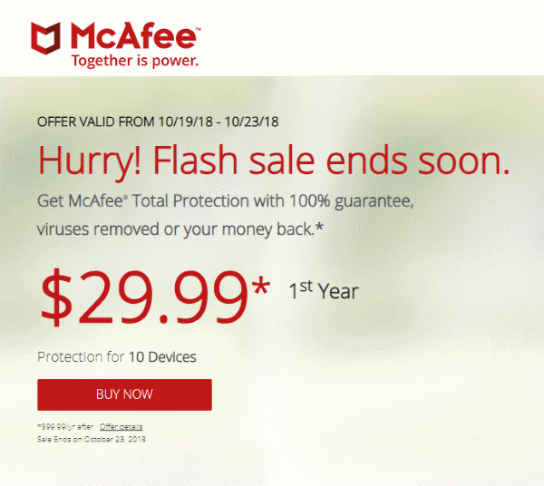 Flash Sale! Get 70% off McAfee Antivirus
