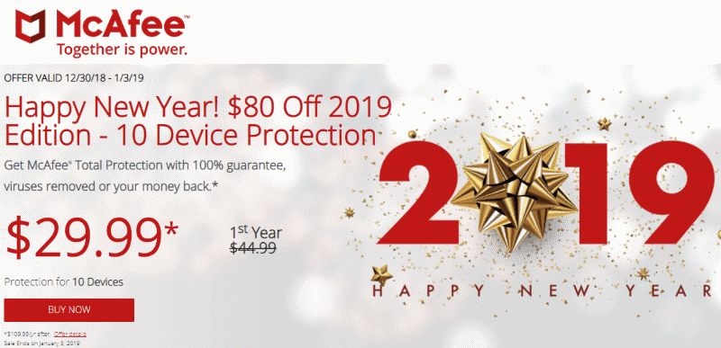 New Years Sale! Get 75% off McAfee Antivirus